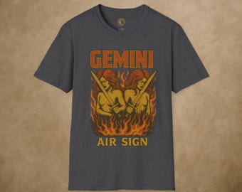 Gemini Zodiac Rock T-Shirt – Astrology Air Sign Shirt– Gemini Birthday Gift – Vintage Horoscope Tee – Unisex Rock Band – Spiritual Gemini