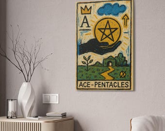Ace of Pentacles Canvas Basquiat Art Print - Colorful Wall Decor, Tarot Card Art, Unique Gift, Home Decor, Spiritual Decor, Basquiat Style