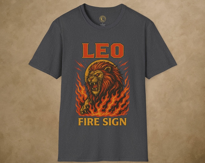 Featured listing image: Leo Zodiac Rock T-Shirt – Astrology Fire Sign Tee – Leo Birthday Gift – Vintage Horoscope Unisex Shirt – Spiritual Leo Astrology Shirt