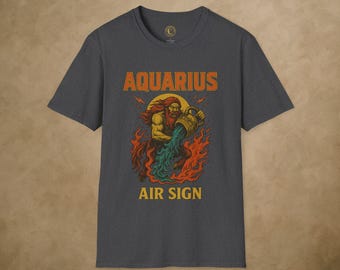 Aquarius Zodiac Rock T-Shirt – Astrology Air Sign Tee – Aquarius Birthday Gift – Vintage Horoscope Unisex Shirt – Spiritual Aquarius Tee