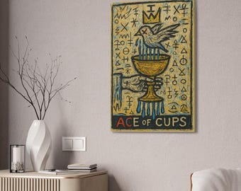 Ace of Cups Canvas Basquiat Art Print - Colorful Wall Decor, Tarot Card Art, Unique Gift, Home Decor, Spiritual Decor, Basquiat Style Canva