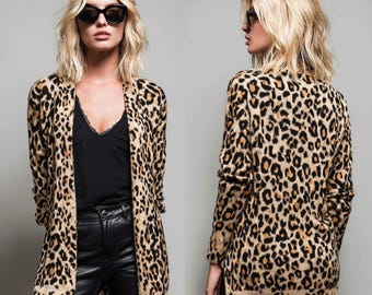 Cardigan in pelliccia sintetica leopardata, cappotto in morbida pelliccia con stampa animalier da donna