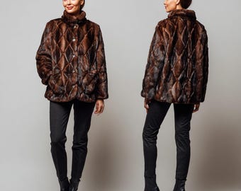Luxury Women’s Real Mink Fur Jacket , Elegant Brown Sheared Mink Coat