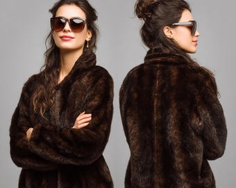 Genuine Real Mink Fur Jacket , Luxury Brown Short Mink Coat for Women