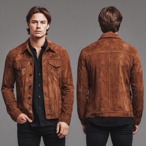 Men’s Brown Suede Leather Jacket , Classic Vintage Style Outerwear, Handmade Soft Suede Coat