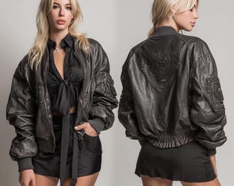 Giubbotto bomber oversize in pelle grigia da donna, cappotto in vera pelle bovina in stile aviatore vintage,
