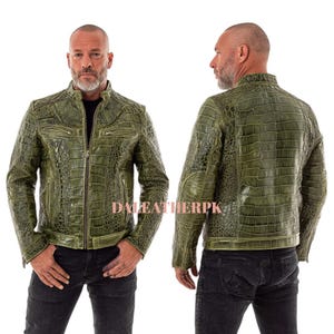 Green Crocodile Embossed Leather Jacket: Men's Luxury Alligator Jacket image 1