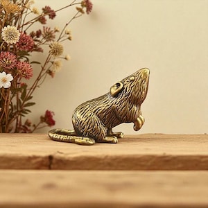 Copper Rat Figurine: Solid Brass Tone Zodiac Animal Sculpture, gift for all occasions