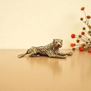 Solid Copper Tiger Figurine: Brass Tone Zodiac Desk Decor, gift for all occasions