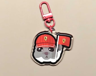 Ferrari F1 Hamster Meme Keychain Funny Racing Accessory 2 Inch Acrylic Gift