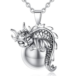 Dragon Harmony Ball Necklace – Enamel Angel Caller Bola Pendant in Gold or Silver