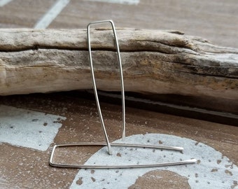 Sterling Silver Threaders, Rectangle Earrings, Long Wire Threaders, Silver Stick Earrings, Simple, Modern, Minimalist Earrings, 20 gauge