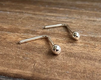 Nose Stud L Shape, 20 gauge, Argentium Silver, Tiny Ball, Hypoallergenic, One L Bend Nose Ring or Straight Post