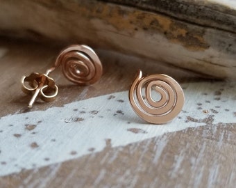 Tiny Spiral Gold Post Earrings - Hammered Earrings - 14k Gold Filled Rose or Yellow