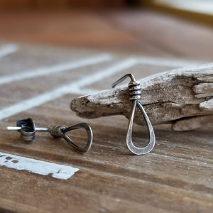 Sterling Silver Post Earrings, Teardrop, Tiny Studs, Rustic Earrings, Oxidized Silver, Hammered, Choice of Finish image 1