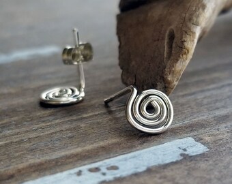 Tiny Swirl Studs - Spiral Earrings - Sterling Silver  Studs - Small Post Earrings - Oxidized or Bright - Simple - Minimalist