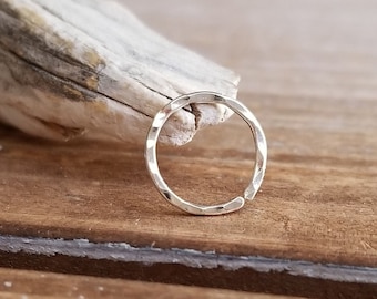 20g Dainty Nose Ring, Endless Hoop, Cartilage Earring, Textured, Argentium Silver, 14k Gold Filled Yellow or Rose - Artisan Jewelry
