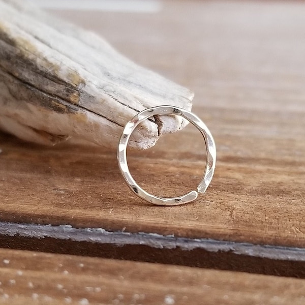 20g Dainty Nose Ring, Endless Hoop, Cartilage Earring, Textured, Argentium Silver, 14k Gold Filled Yellow or Rose - Artisan Jewelry