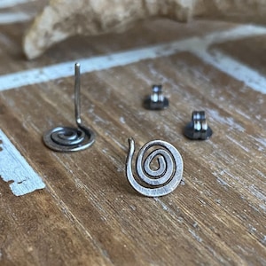 Swirl Stud Earrings Oxidized Sterling Silver Posts Spiral Earrings Rustic Simple Minimalist Hammered Earrings image 1