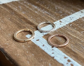 Endless Hoop Nose Ring or Earring, Huggie Hoop, Cartilage Earring, 1 Hoop in Sterling Silver, 14k Gold Filled Rose or Yellow - Select size