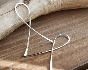 Ribbon Hoop Earrings, Long Silver Threaders, Sterling or Argentium Silver, Pull Through Earrings, Artisan Jewelry
