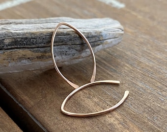 Small Wishbone Earrings, 14k Gold Filled, Open Hoops, Arc Earrings, Simple Threaders,  3/4" long - Rose or Yellow