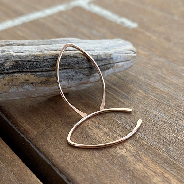 Small Wishbone Earrings, 14k Gold Filled, Open Hoops, Arc Earrings, Simple Threaders,  3/4" long - Rose or Yellow