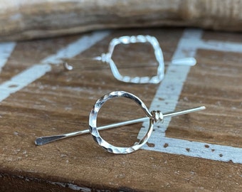 Hammered Silver Earrings, Circle Square Earrings, Sterling Silver, Rustic, Hand Forged Jewelry, Minimalist, Opposites