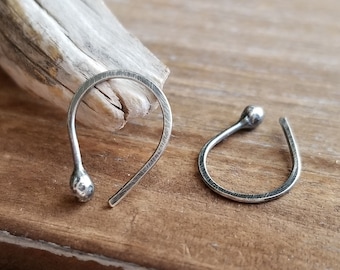 Small Teardrop Hoops, Sterling Silver Earrings, Rustic, Hammered, Dainty, Oxidized, 20 gauge, Open, Single or Pair