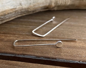 Sterling Silver Threader Earrings, Rectangle Hoops, Hammered Drops, Simple, 20g or 18g - Choice of Finish