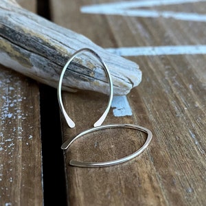 Small Silver Hoops, Arc Earrings, Sterling Silver, Open Hoops, Threader Earrings, Hammered Hoops, Minimalist Earrings, 3/4 long image 1