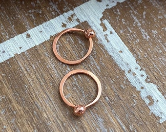 Copper Hoops, 20g Small Earrings, Hammered, Closed Hoop, Dainty, Minimalist Jewelry, Choice of Size and Finish