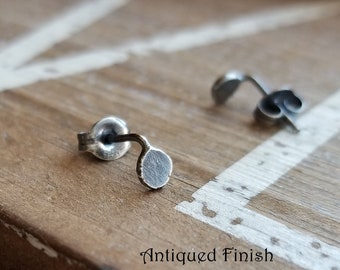 Flat Stud Earrings, Rustic, Tiny Sterling Silver Post Earrings, Hammered Nugget, Simple, Minimalist, 4mm Stud, Choice of Finish