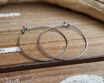 Oxidized Silver Hoops, Thin, Sterling Silver Earrings, Big Hoops, Hammered, Antiqued, 20 gauge, Choice of Size