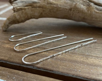 Silver Wire Threaders, Long Stick Earrings, Arc Hoops, Modern, Minimalist, Light Weight, Hammered, Thin, 20 gauge, 1 Pair