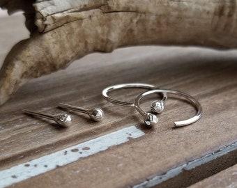 Silver Earrings, Small Hoops, Ball Studs, Sterling Silver, Open Hoops, 20 gauge or 18 gauge, 14mm ID Hoops