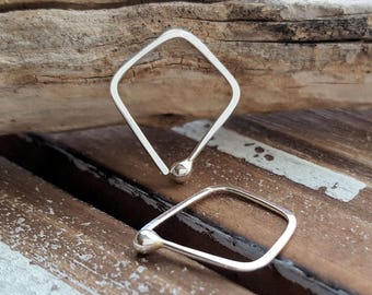 Kite Earrings, Silver Hoops, Geometric, Diamond, Triangle, Argentium Silver, Small Hoops, Hammered, Modern, Simple, 18g or 20g - Artisan