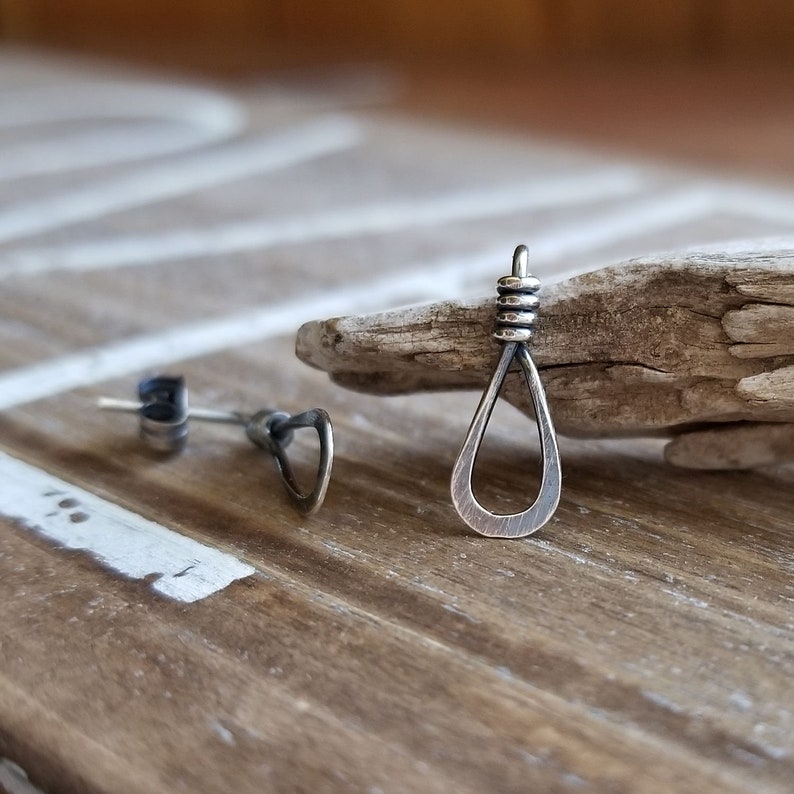 Sterling Silver Post Earrings, Teardrop, Tiny Studs, Rustic Earrings, Oxidized Silver, Hammered, Choice of Finish image 5