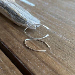 Small Silver Hoops, Arc Earrings, Sterling Silver, Open Hoops, Threader Earrings, Hammered Hoops, Minimalist Earrings, 3/4 long image 6