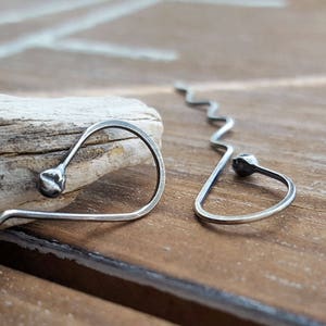 Wavy Hoops, Sterling Silver Threaders, Long Earrings, Hammered, Extra Long Earrings, Minimalist, Choice of finish and gauge image 4