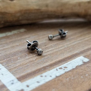Ball Stud Earrings, Oxidized Sterling Silver Earrings, Nugget Studs, Rustic Earrings, Antiqued Silver, Tiny Dot Earrings, Minimalist image 4