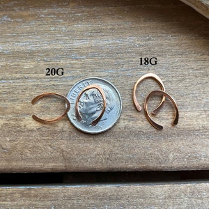 Copper Hoop Earrings, Tiny Copper Hoops, Open Hoops, Hammered Earrings, Arc Hoops, Horseshoe Earrings, 18g or 20g image 8