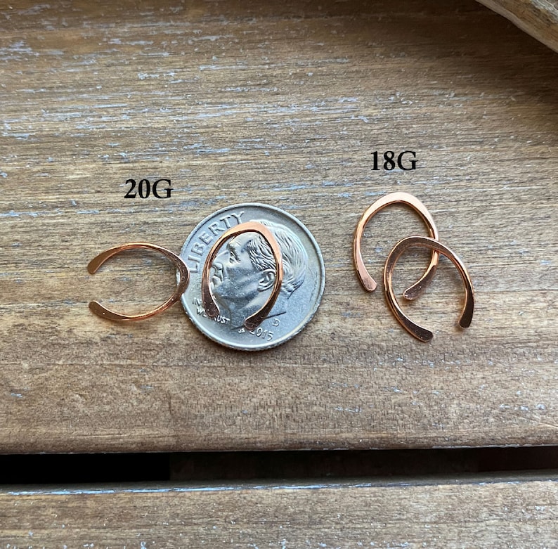 Copper Hoop Earrings, Tiny Copper Hoops, Open Hoops, Hammered Earrings, Arc Hoops, Horseshoe Earrings, 18g or 20g image 8