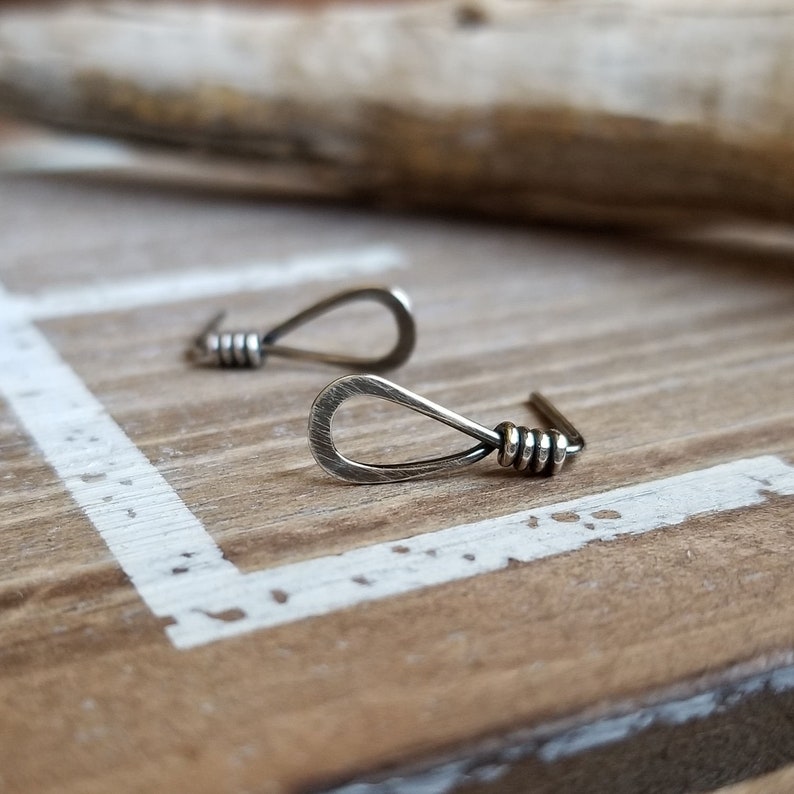 Sterling Silver Post Earrings, Teardrop, Tiny Studs, Rustic Earrings, Oxidized Silver, Hammered, Choice of Finish image 4