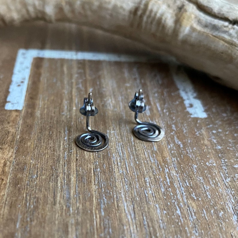 Swirl Stud Earrings Oxidized Sterling Silver Posts Spiral Earrings Rustic Simple Minimalist Hammered Earrings image 5