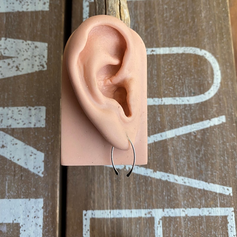 Small Silver Hoops, Arc Earrings, Sterling Silver, Open Hoops, Threader Earrings, Hammered Hoops, Minimalist Earrings, 3/4 long image 4