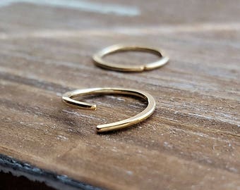 Gold Endless Hoops, 18g Earrings, 14k Gold Filled Artisan Jewelry, Hammered Hoops, Simple - Lobe, Cartilage