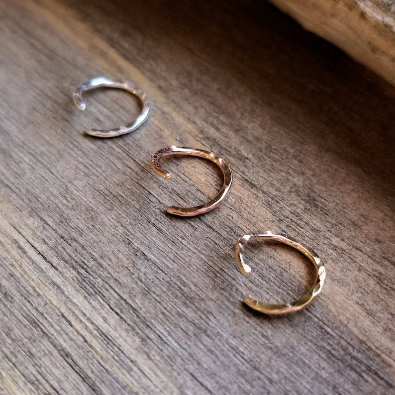 Hammered Textured Nose Ring, Endless Hoop, Cartilage Earring, 18 gauge Argentium Silver or 14k Gold Filled Yellow or Rose, Artisan Jewelry image 3