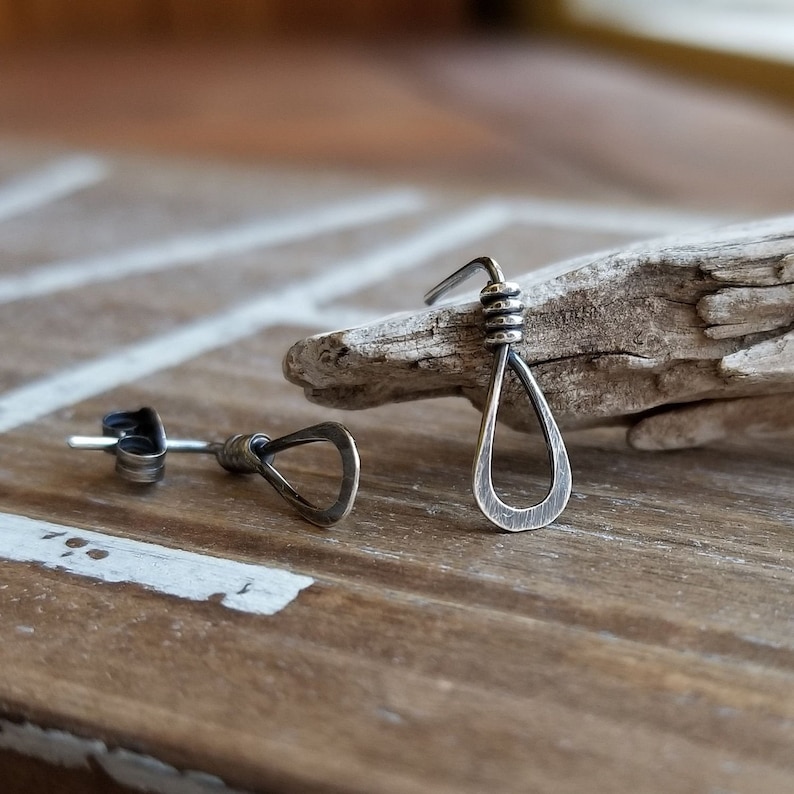 Sterling Silver Post Earrings, Teardrop, Tiny Studs, Rustic Earrings, Oxidized Silver, Hammered, Choice of Finish image 1