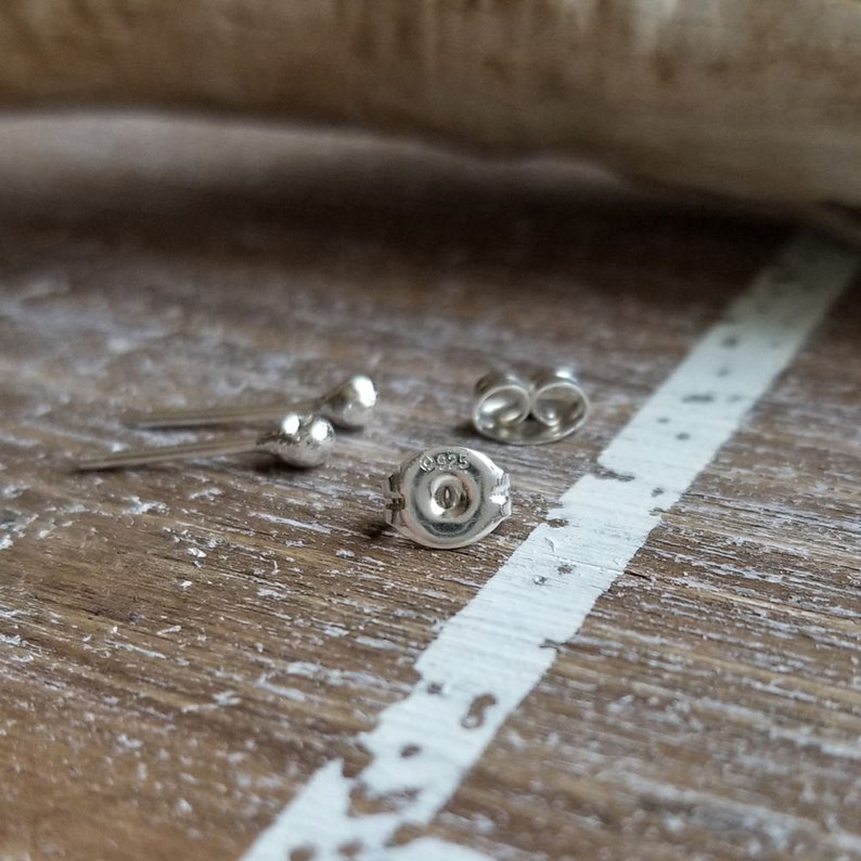 Sterling Silver Studs, Tiny Ball Post Earrings, Rustic Bud Studs, Minimalist, Cartilage, Earlobe image 4